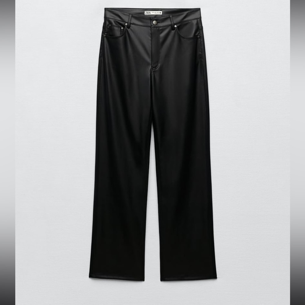 Zara Black ‘90s Wide Leg Leather Pants